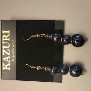 NWOT Kazuri hand made black irredescent bead earrings from Kenya